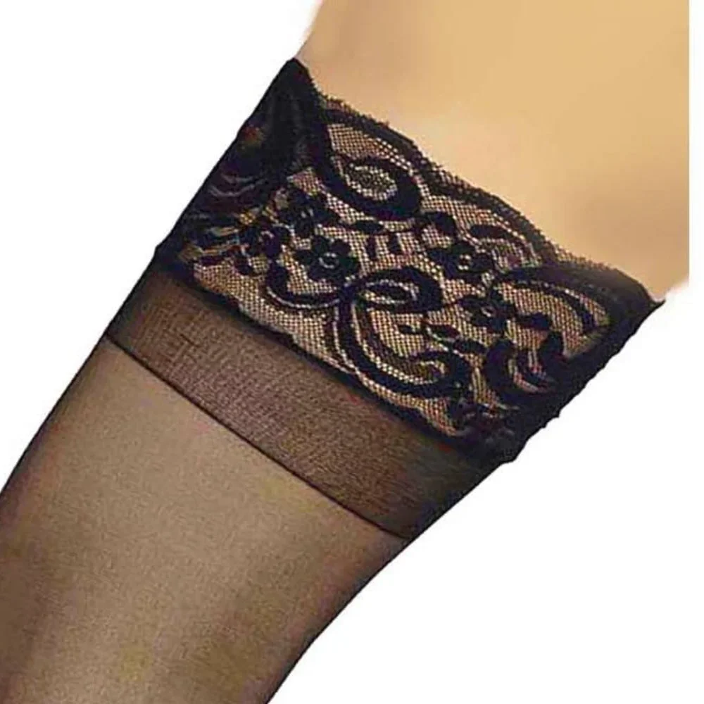 Plus Size 5x 6x Sheer Lace Top Thigh Highs Womens Black Stay Up Stockings
